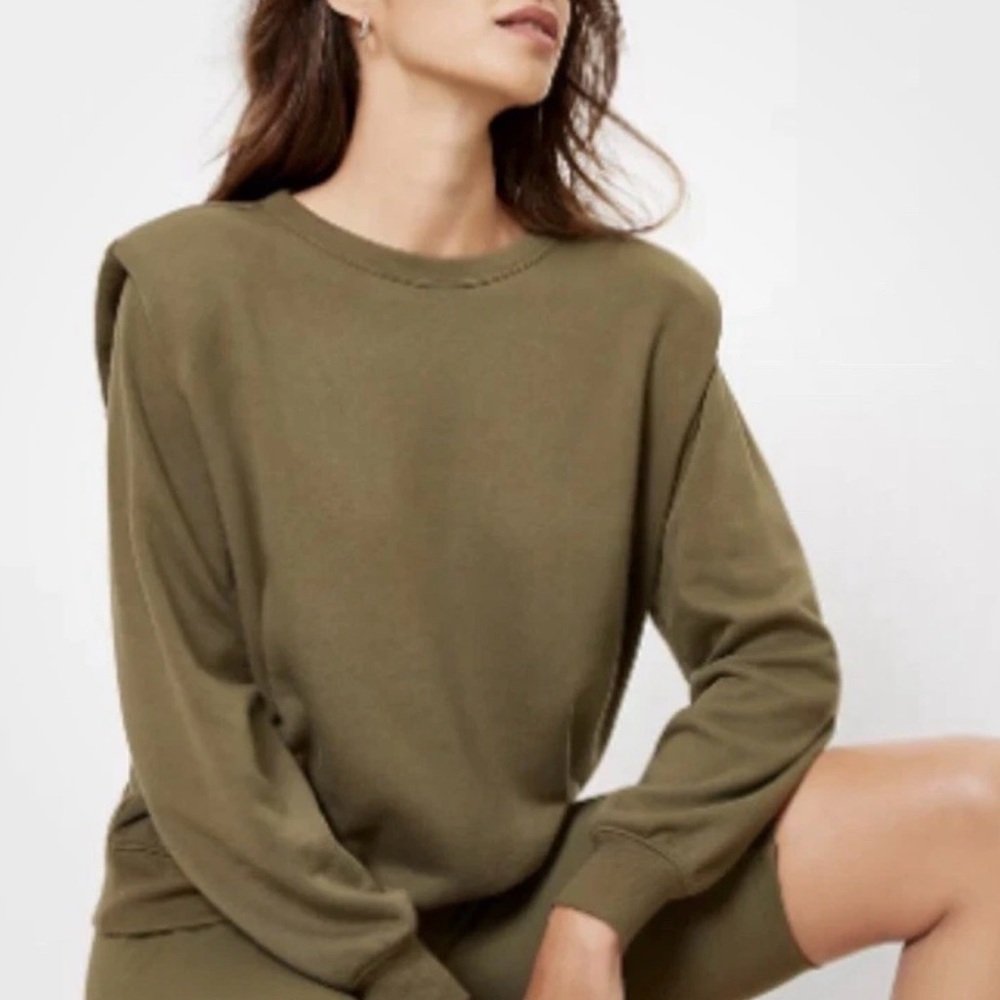 Olive Green Shoulder Padded Sweatshirt